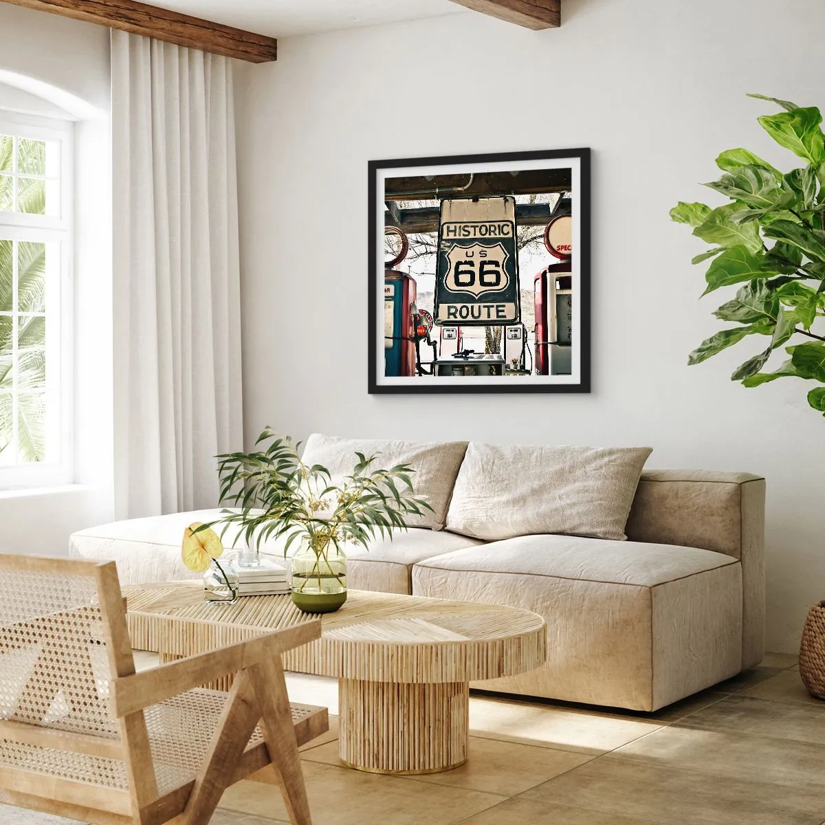 Plagát v čiernom ráme - Americká retro cesta - 60x60 cm