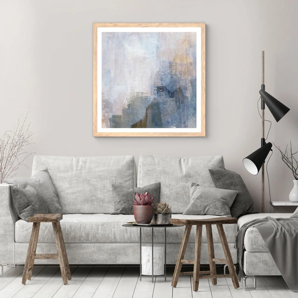 Plagát v ráme zo svetlého duba - Tóny a akordy farieb - 40x40 cm