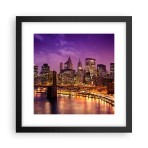Plagát v čiernom ráme - Fialovo-zlatý Manhattan - 30x30 cm