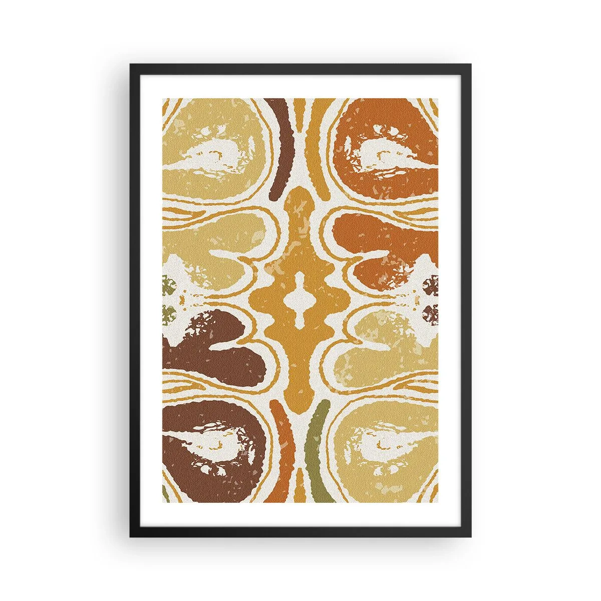Plagát v čiernom ráme - Symetrická abstrakcia v teplých zemitých tónoch - 50x70cm - Sentimentálna abstrakcia - Moderná nástenná dekorácia do obývacej izby a spálne ARTTOR