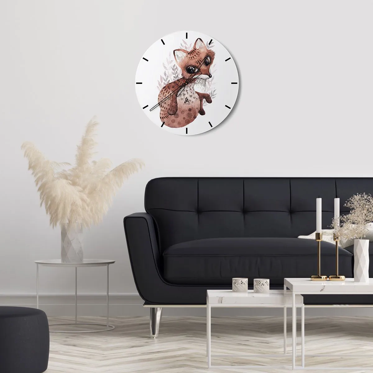 Nástenné hodiny - Roztomilá akvarelová líška na bielom pozadí - 30x30cm - Proste sa zamilovať - Moderná nástenná dekorácia do obývacej izby, kuchyne a spálne ARTTOR