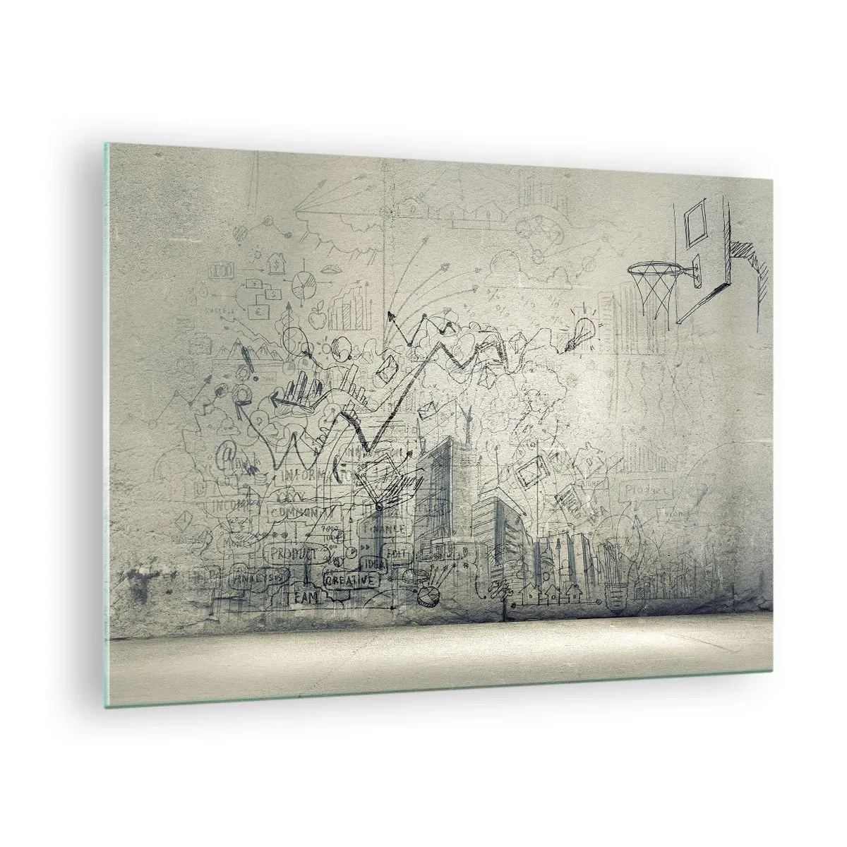 Obraz na skle - Grafická skica s obchodnými a kreatívnymi prvkami - 70x50cm - Môj skvelý mestský život - Moderná nástenná dekorácia do obývacej izby a spálne ARTTOR