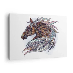 Obraz na plátne - Geometrický kôň s farebnou, detailnou hrivou - 70x50cm - Keltský vojnový or - Moderná nástenná dekorácia do obývacej izby a spálne ARTTOR