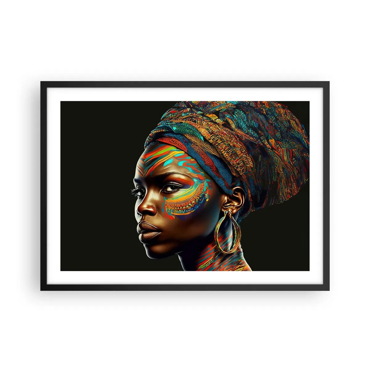 Plagát v čiernom ráme - Africká kráľovná - 70x50 cm