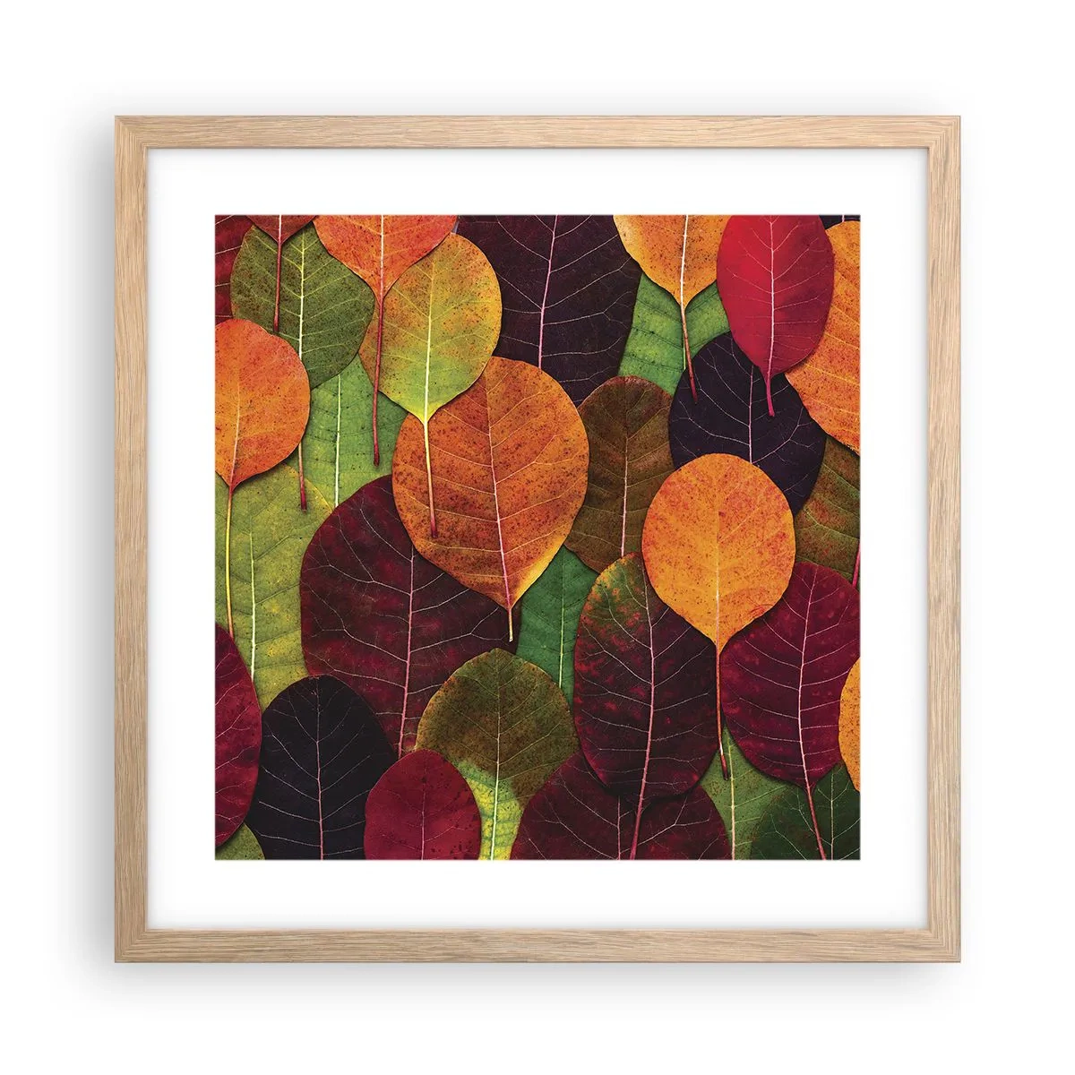 Plagát v ráme zo svetlého duba - Jesenná mozaika - 40x40 cm
