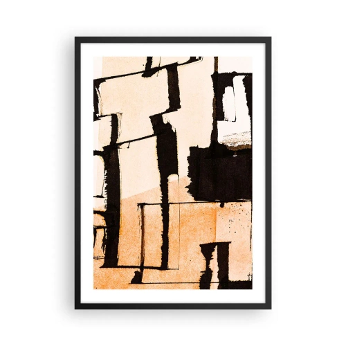 Plagát v čiernom ráme - Abstraktná kompozícia geometrických tvarov v odtieňoch béžovej a čiernej. - 50x70cm - Avšak poriadok - Moderná nástenná dekorácia do obývacej izby a spálne ARTTOR