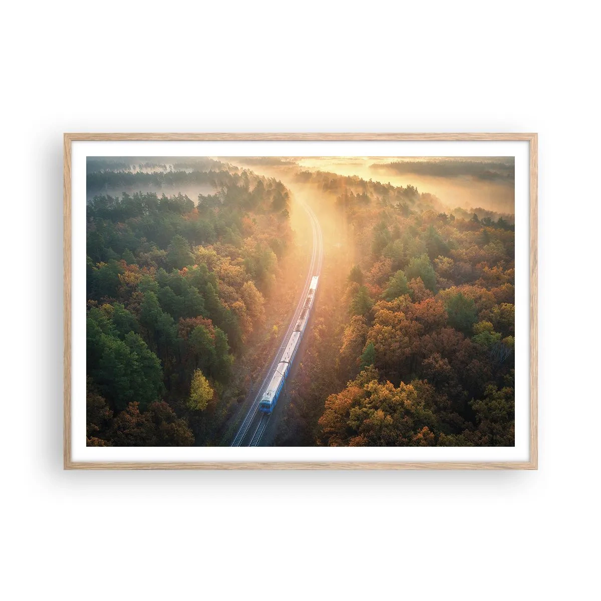 Plagát v ráme zo svetlého duba - Jesenná cesta - 100x70 cm