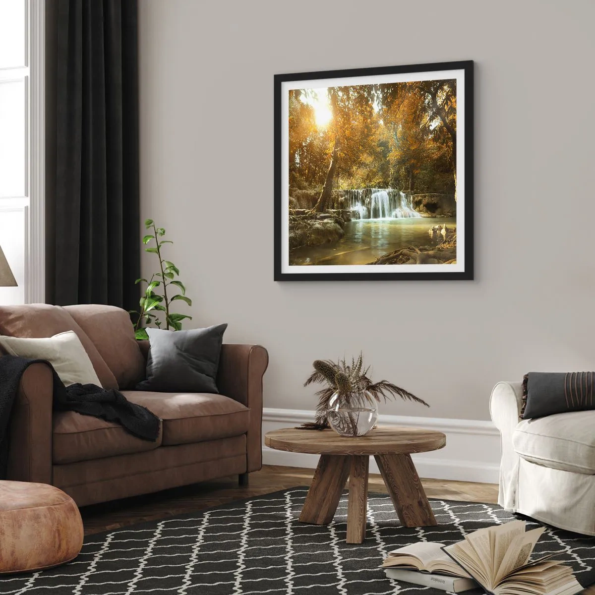 Plagát v čiernom ráme - Parkový vodopád - 40x40 cm