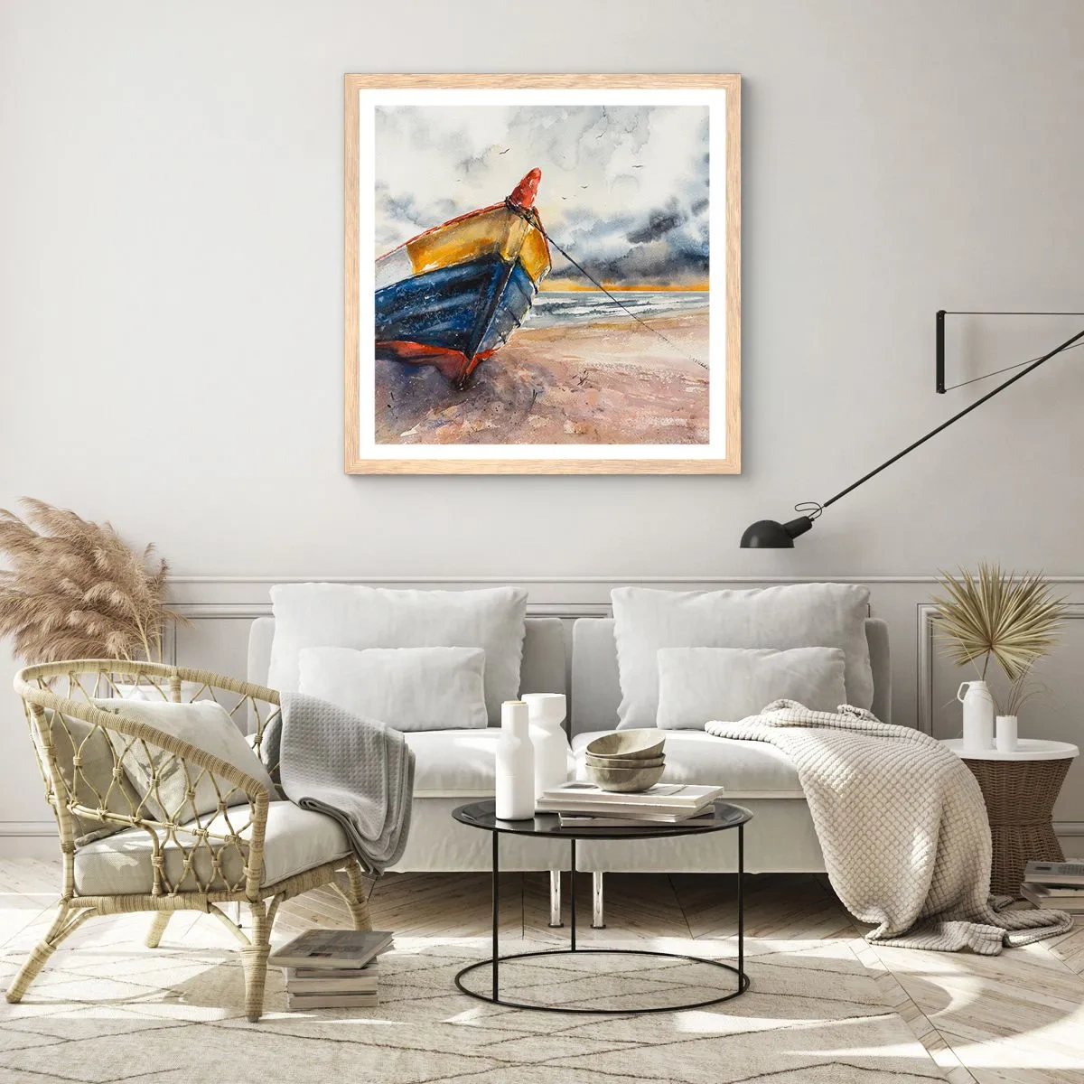 Plagát v ráme zo svetlého duba - Odpočinok na brehu - 60x60 cm