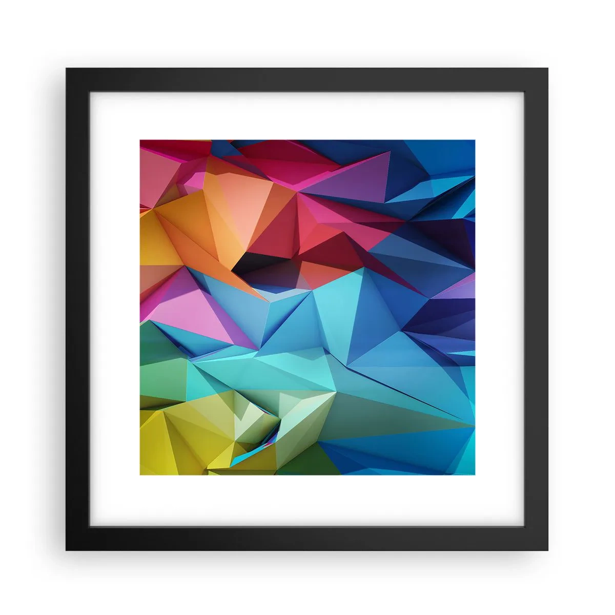 Plagát v čiernom ráme - Dúhové origami - 30x30 cm