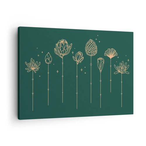 Obraz na plátne - Zlaté kresby bylín na tmavozelenom pozadí - 70x50cm - Bylinky - Moderná nástenná dekorácia do obývacej izby a spálne ARTTOR