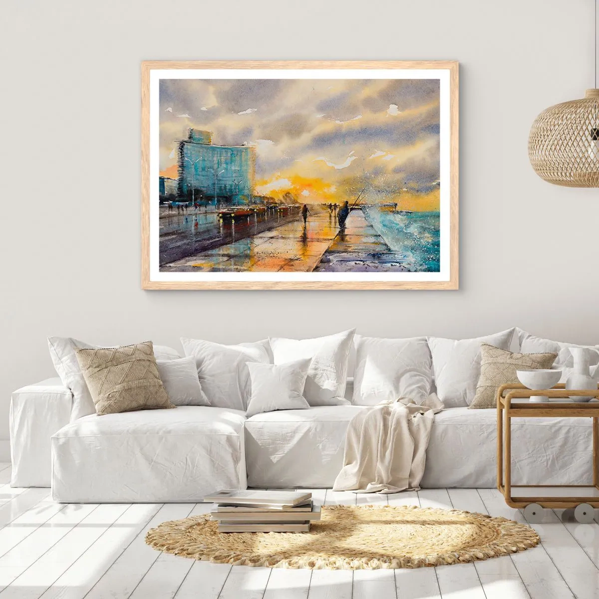 Plagát v ráme zo svetlého duba - Život na pobreží - 100x70 cm