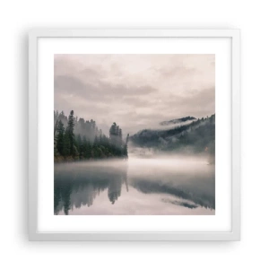 Plagát v bielom ráme - V zamyslení, v hmle - 40x40 cm