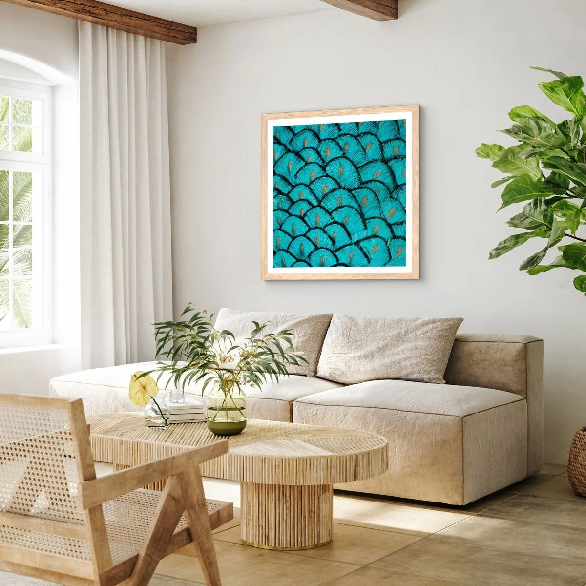 Plagát v ráme zo svetlého duba - Veľká slávnosť peria - 60x60 cm