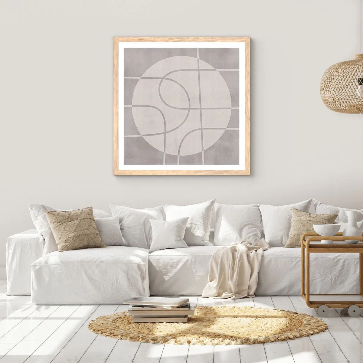 Plagát v ráme zo svetlého duba - Kruhovo a priamo - 60x60 cm
