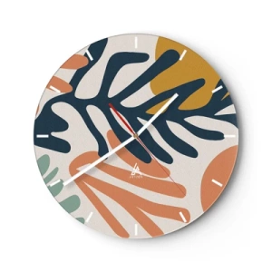 Nástenné hodiny - Farebné listy v grafickom štýle na svetlom pozadí - 30x30cm - Koralové more - Moderná nástenná dekorácia do obývacej izby, kuchyne a spálne ARTTOR