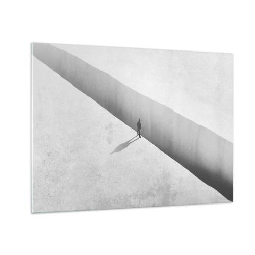 Obraz na skle - Minimalistická silueta nad priepasťou v jasnom priestore - 70x50cm - Jasný cieľ - Moderná nástenná dekorácia do obývacej izby a spálne ARTTOR