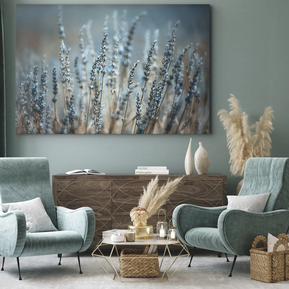Obraz na plátne - Levanduľa na poli v jemných pastelových tónoch - 70x50cm - Voňavý lán - Moderná nástenná dekorácia do obývacej izby a spálne ARTTOR