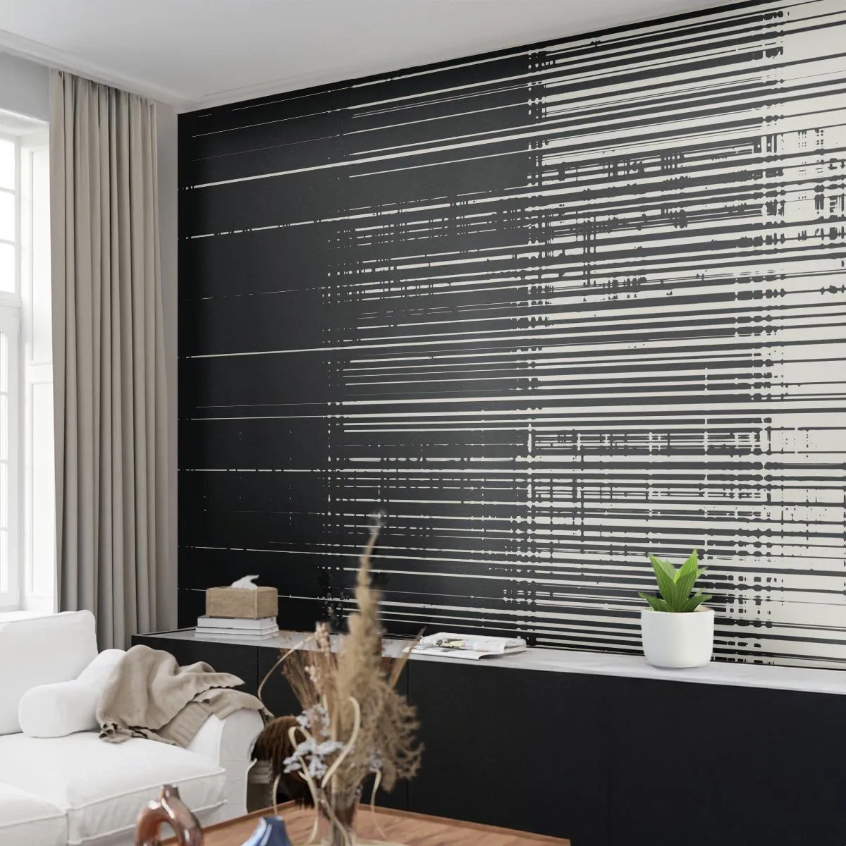 Fototapeta Premium Canvas - Vlny a vibrácie - Čierna a biela, Čiarové kódy, Čiary - 250x175 cm