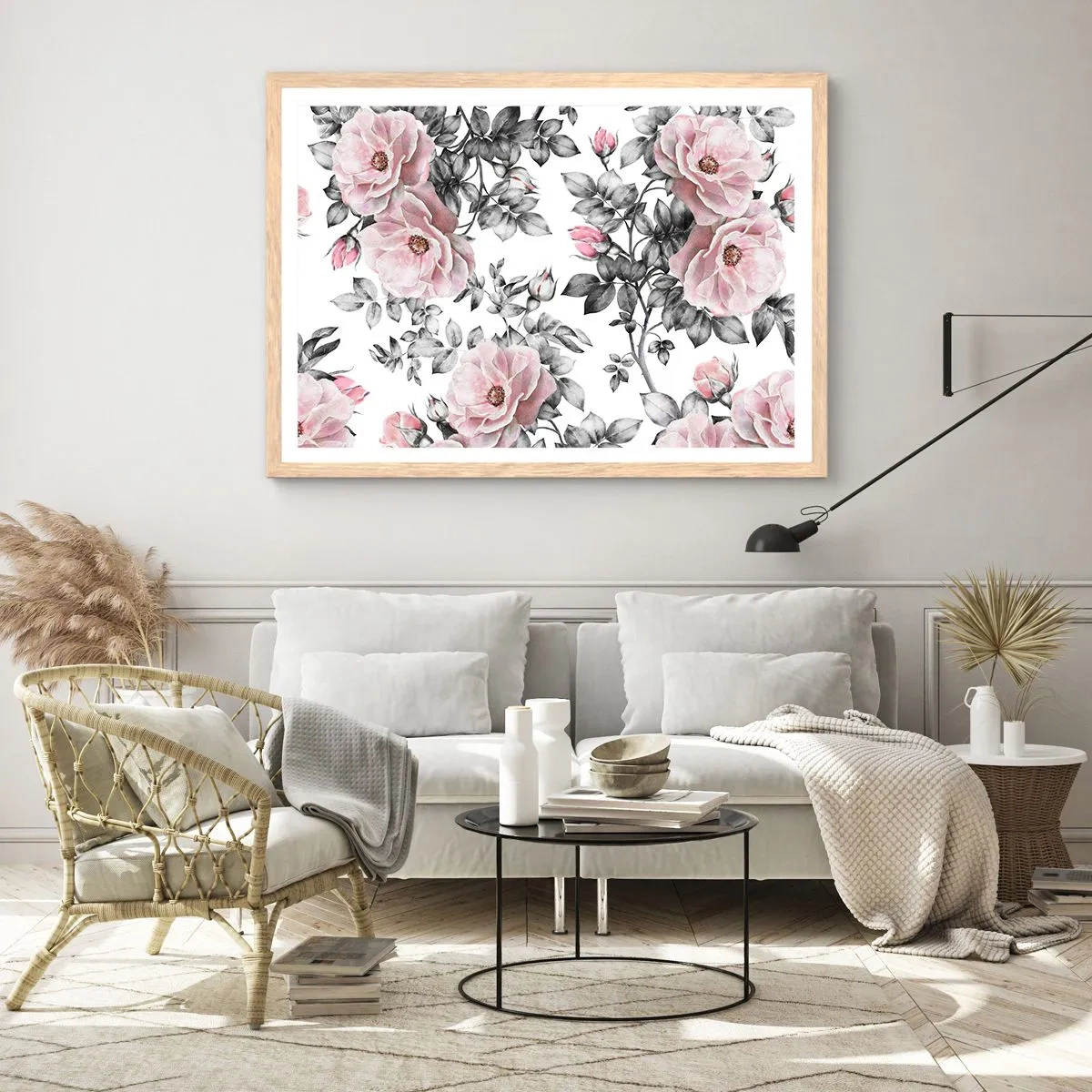 Plagát v ráme zo svetlého duba - Stratiť sa v kvetoch ruží - 91x61 cm