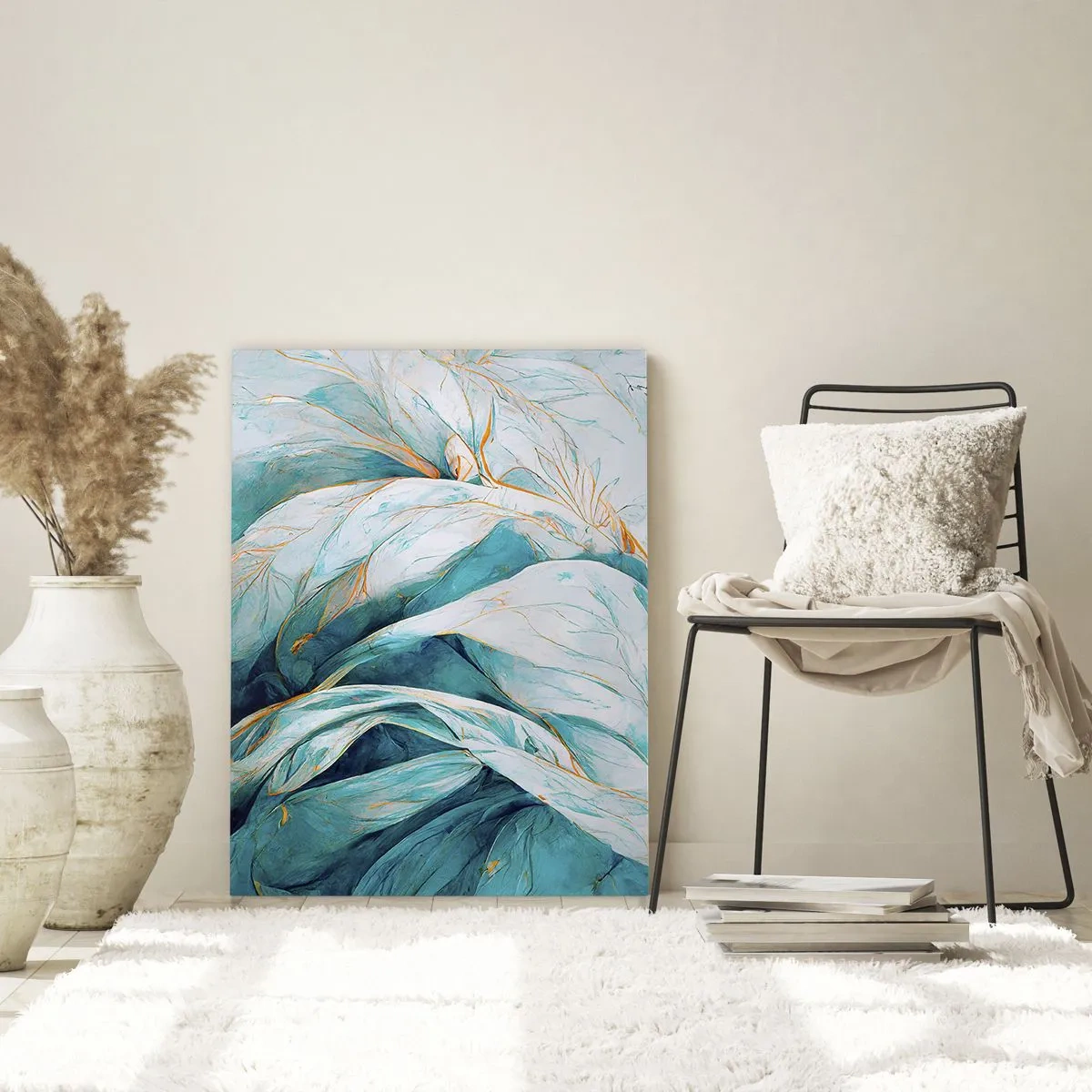 Obraz na skle - Modrá abstrakcia so zlatým motívom - 80x120 cm