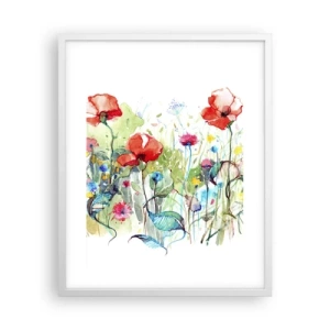 Plagát v bielom ráme - Kvitnúca lúka v máji - 40x50 cm