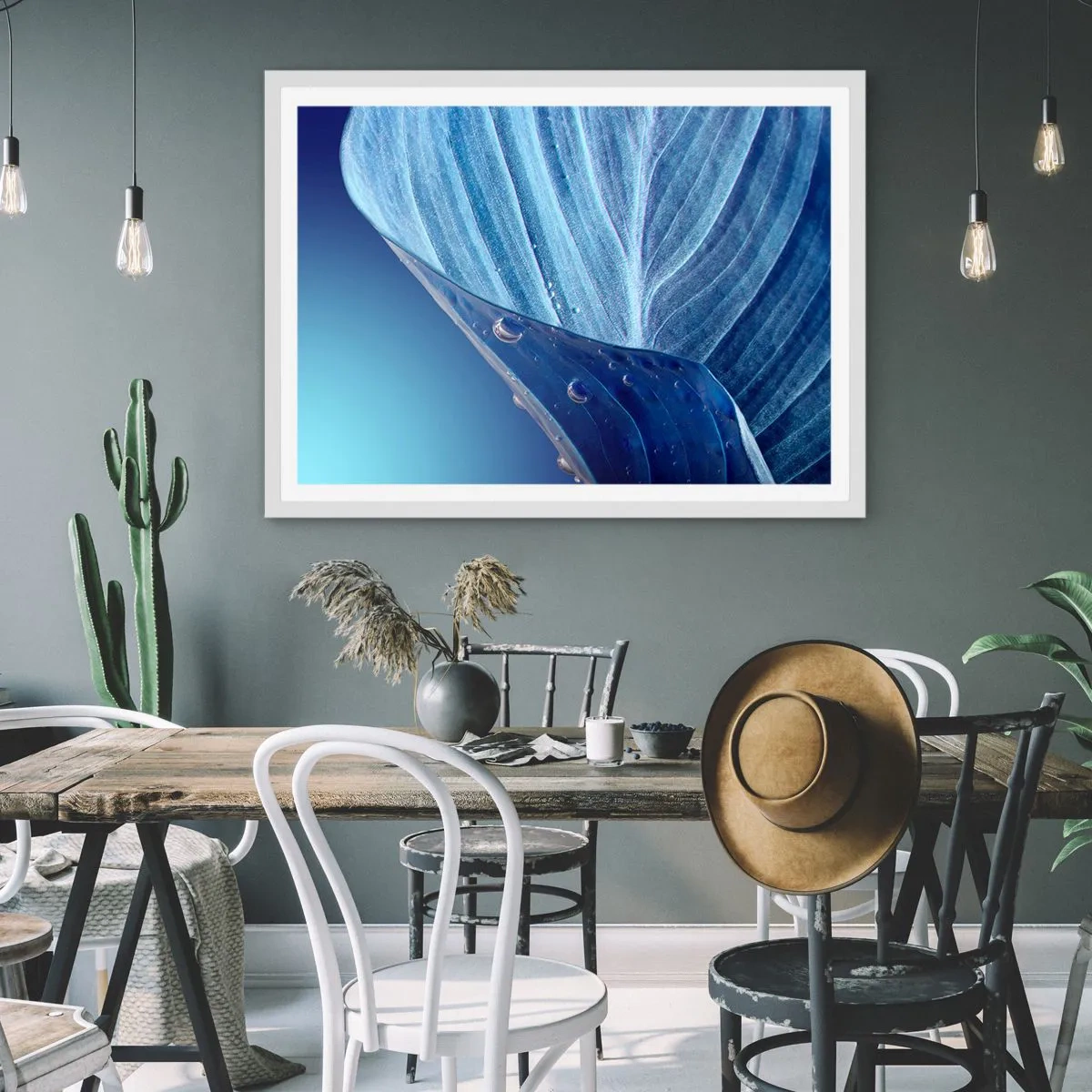 Plagát v bielom ráme - Skryté kvapky modrej - 70x50 cm