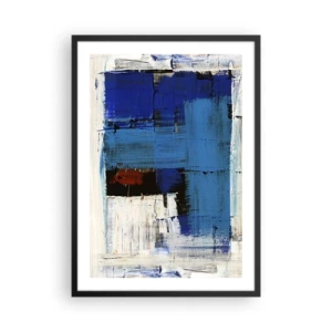 Plagát v čiernom ráme - Abstraktná kompozícia v odtieňoch modrej a bielej - 50x70cm - Tajomstvo modrej - Moderná nástenná dekorácia do obývacej izby a spálne ARTTOR