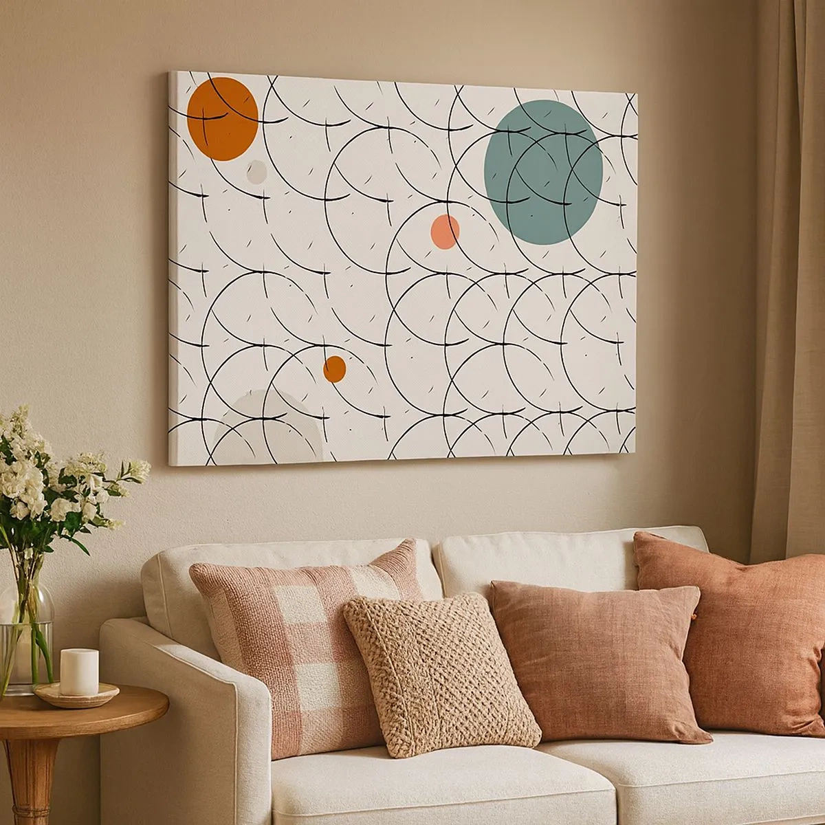 Obraz na plátne - Geometrický vzor s farebnými kruhmi na svetlom pozadí - 70x50cm - V duchu pop-artu - Moderná nástenná dekorácia do obývacej izby a spálne ARTTOR
