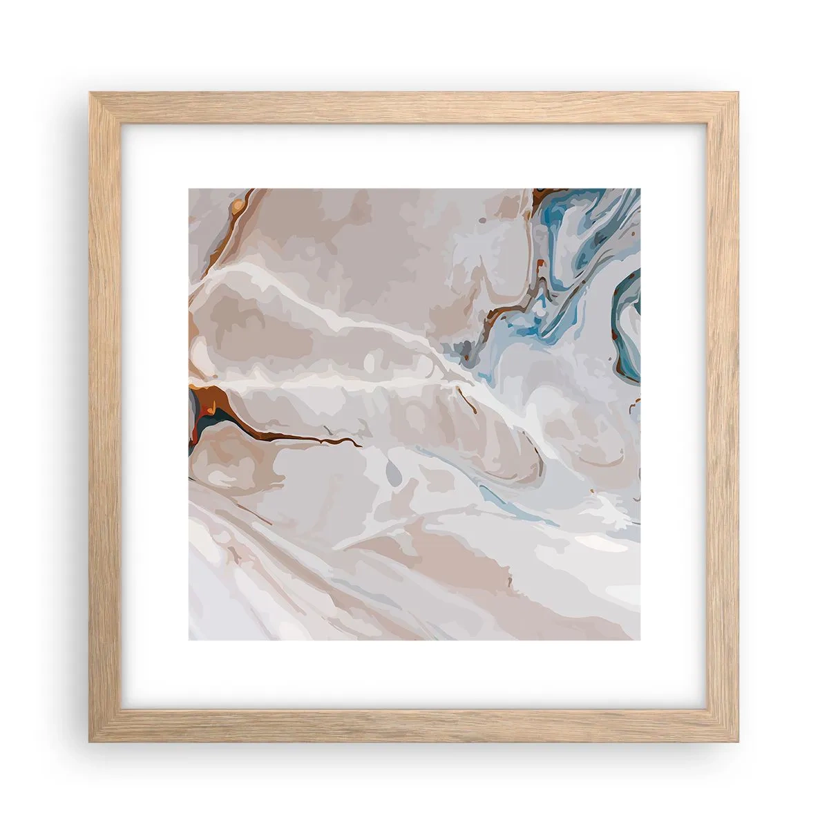 Plagát v ráme zo svetlého duba - Modré meandre pod bielou - 30x30 cm