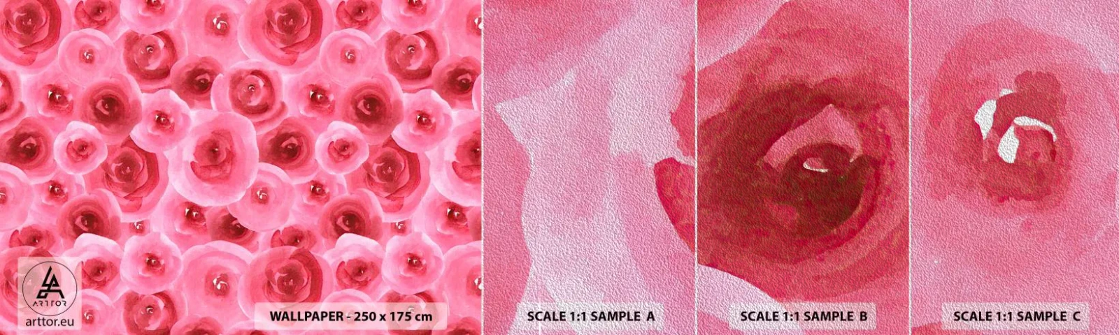 Vzorka fototapety Premium Sand - Ruže dole aj hore - Kvety, Krása, Romantizmus - 100x30 cm