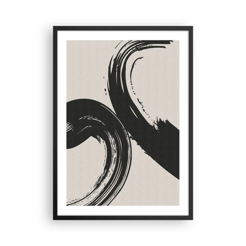 Plagát v čiernom ráme - Dynamické ťahy štetcom na béžovom pozadí - 50x70cm - S rozmachom a dookola - Moderná nástenná dekorácia do obývacej izby a spálne ARTTOR