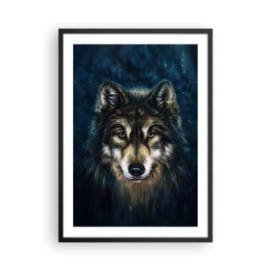 Plagát v čiernom ráme - Portrét vlka v tmavom, umeleckom tóne - 50x70cm - Alfa? A omega - Moderná nástenná dekorácia do obývacej izby a spálne ARTTOR