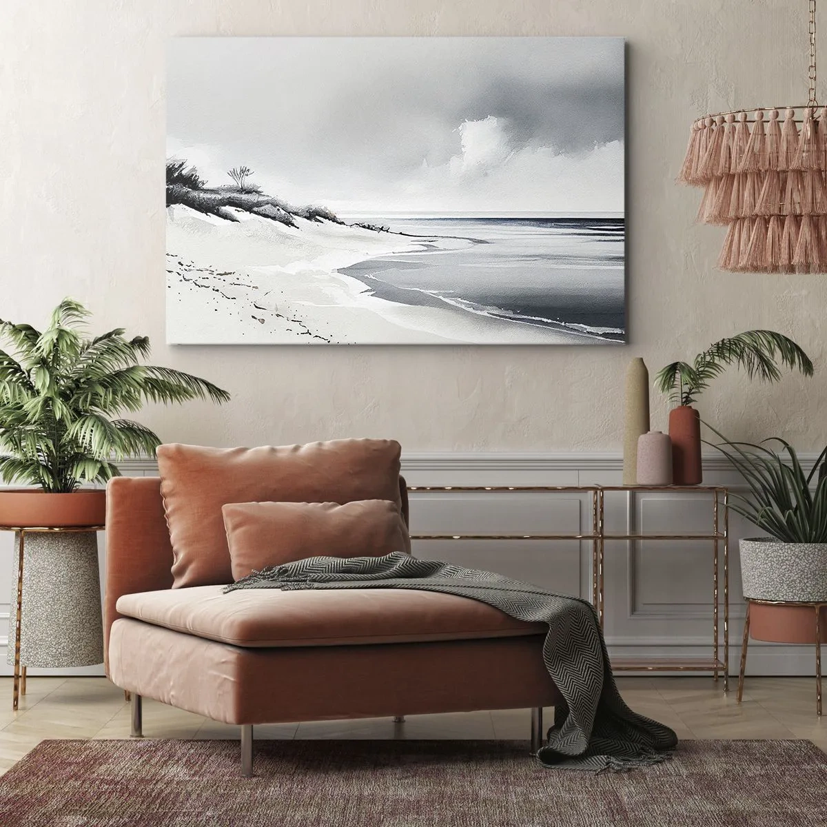 Obraz na plátne - Pláž v tlmených odtieňoch sivej a modrej - 70x50cm - Vždy spolu - Moderná nástenná dekorácia do obývacej izby a spálne ARTTOR