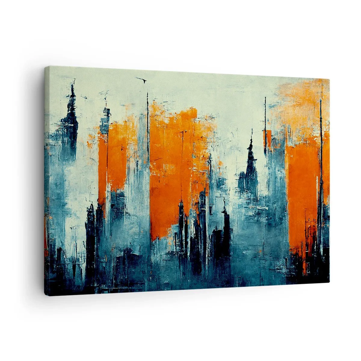 Obraz na plátne - Abstraktná panoráma mesta v odtieňoch oranžovej a modrej - 70x50cm - Moderná krajina - Moderná nástenná dekorácia do obývacej izby a spálne ARTTOR
