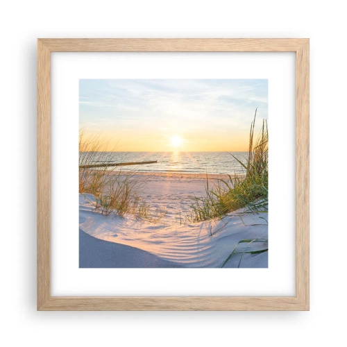 Plagát v ráme zo svetlého duba - Šumenie mora, spev vtákov, divoká pláž uprostred trávy… - 30x30 cm