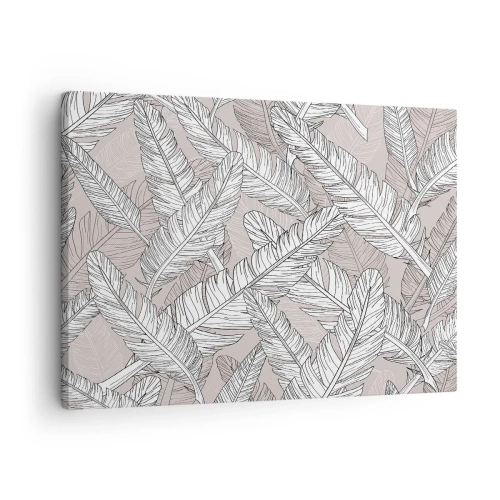 Obraz na plátne - Čiernobiely vzor s banánovými listami na svetlom pozadí - 70x50cm - Vírenie peria - Moderná nástenná dekorácia do obývacej izby a spálne ARTTOR