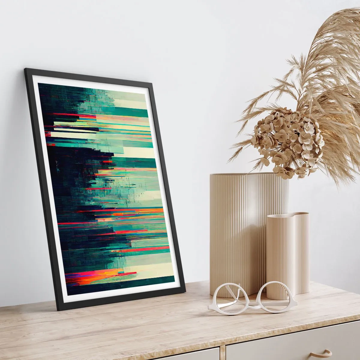 Plagát v čiernom ráme - Moderná abstrakcia s geometrickými líniami - 50x70cm - Futuristické mesto - Moderná nástenná dekorácia do obývacej izby a spálne ARTTOR
