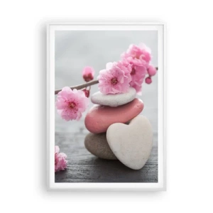 Plagát v bielom ráme - Blaženosť s višňovým kvetom - 70x100 cm