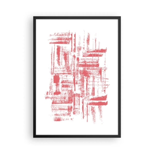 Plagát v čiernom ráme - Červené geometrické čiary na bielom pozadí - 50x70cm - Červené mesto - Moderná nástenná dekorácia do obývacej izby a spálne ARTTOR