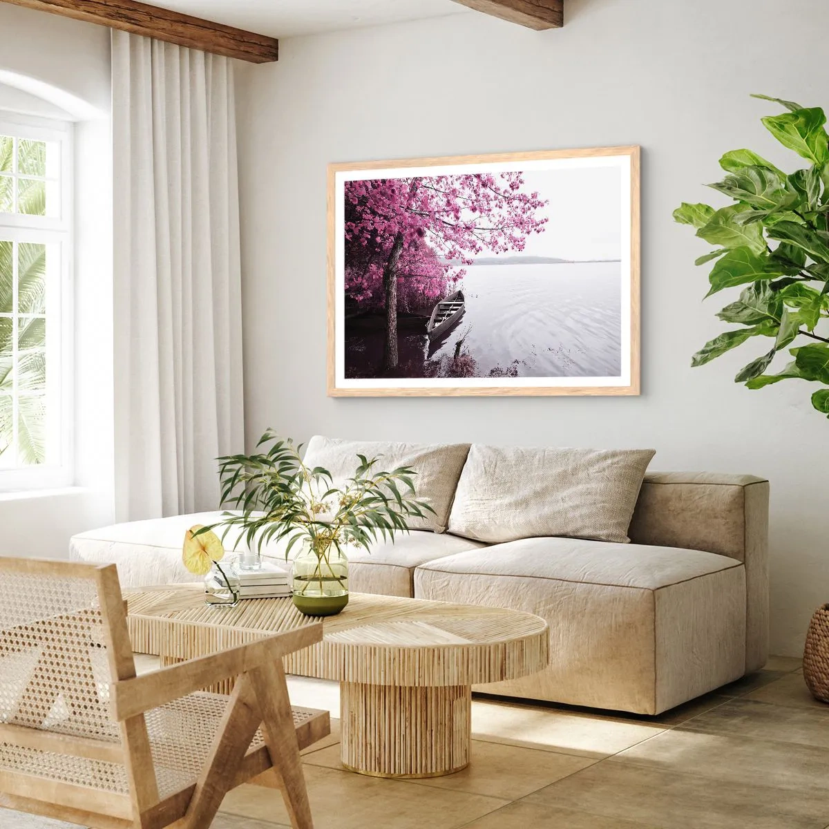 Plagát v ráme zo svetlého duba - V ružovom tichu - 70x50 cm