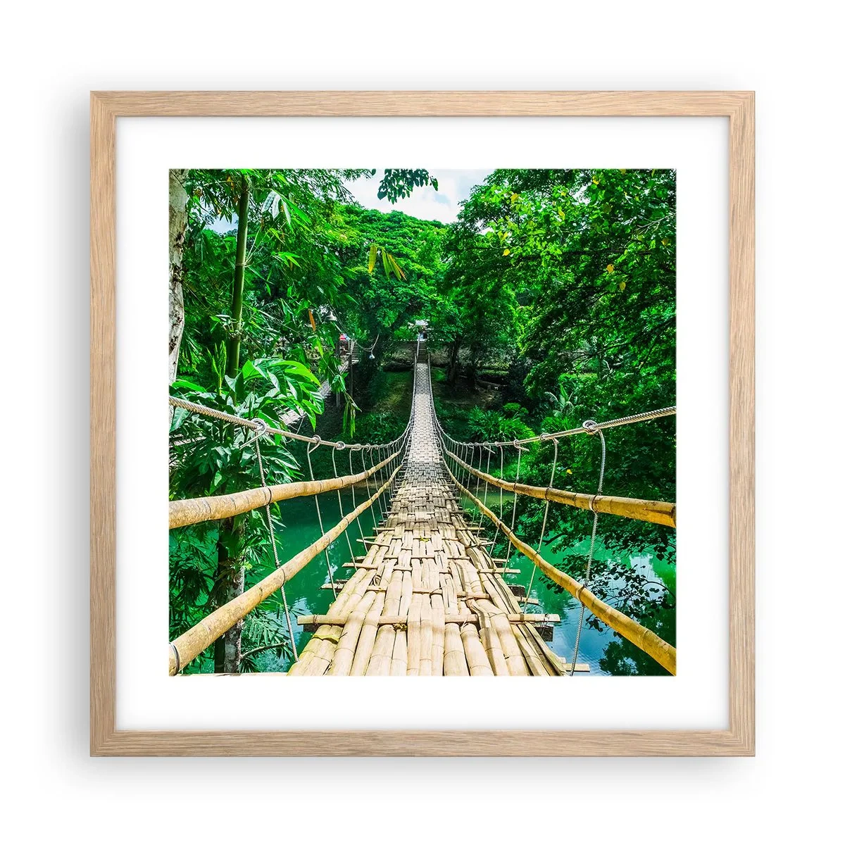 Plagát v ráme zo svetlého duba - Opičí most nad zeleňou - 40x40 cm