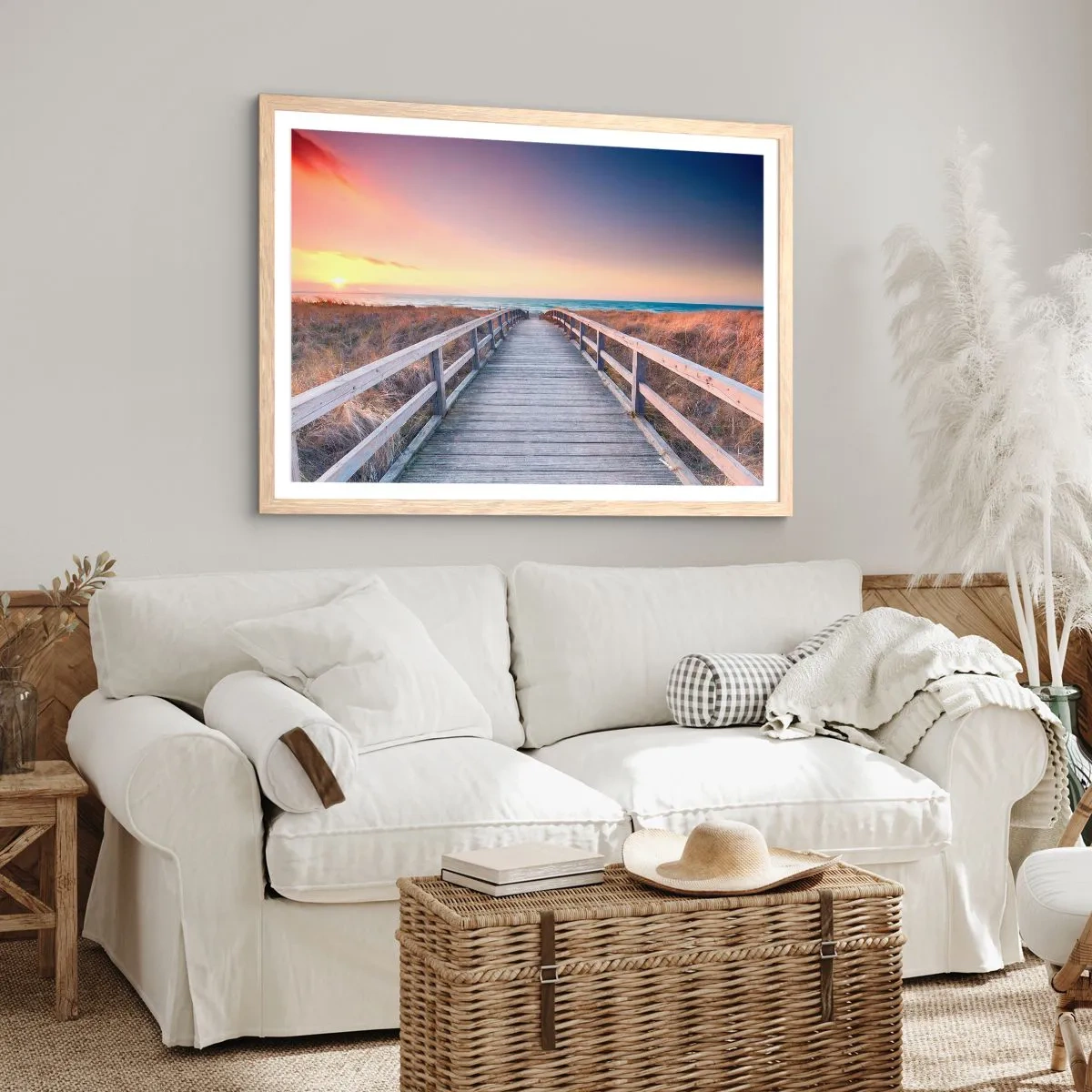 Plagát v ráme zo svetlého duba - Baltská večerná polárna žiara - 91x61 cm