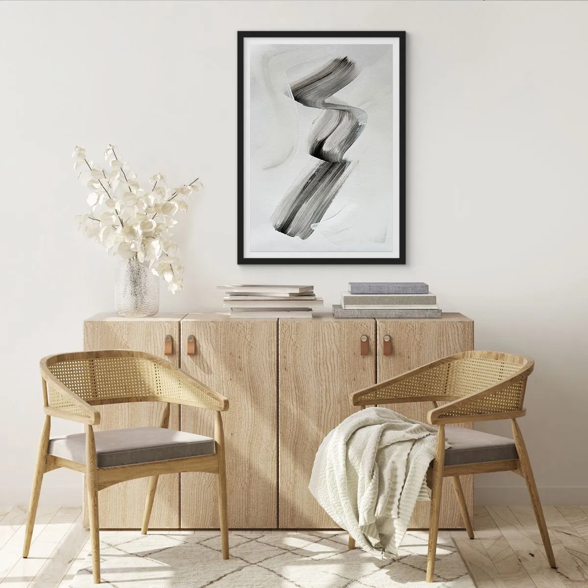 Plagát v čiernom ráme - Minimalistický čiernobiely štetec - 50x70cm - Len tak pre radosť - Moderná nástenná dekorácia do obývacej izby a spálne ARTTOR