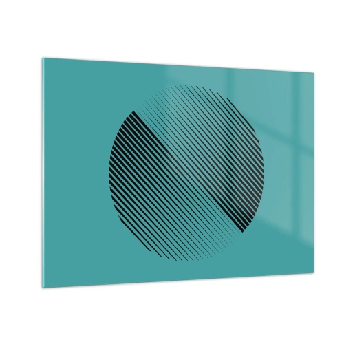 Obraz na skle - Čierne čiary tvoriace kruh na tyrkysovom pozadí - 70x50cm - Kruh – geometrická variácia - Moderná nástenná dekorácia do obývacej izby a spálne ARTTOR