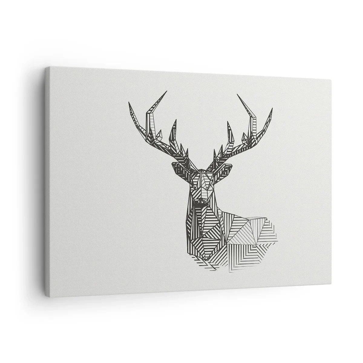Obraz na plátne - Geometrický obraz jeleňa v minimalistickom čiernobielom štýle - 70x50cm - Jeleň v kubistickom štýle - Moderná nástenná dekorácia do obývacej izby a spálne ARTTOR