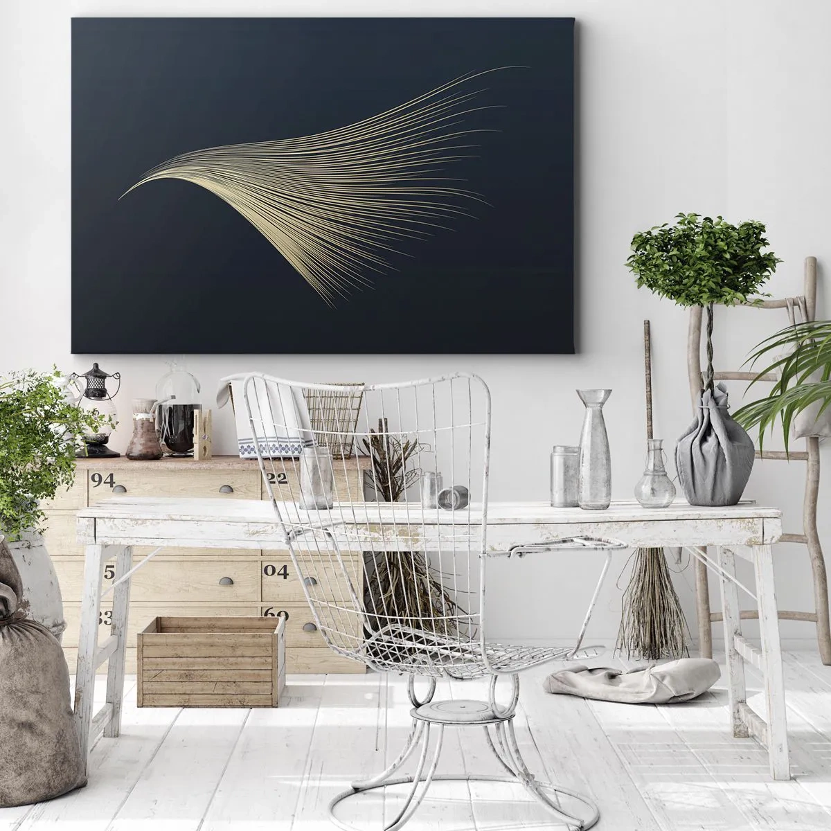Obraz na plátne - Jemná čiara podobná pierku na tmavomodrom pozadí - 70x50cm - Ako anjelské vlasy - Moderná nástenná dekorácia do obývacej izby a spálne ARTTOR