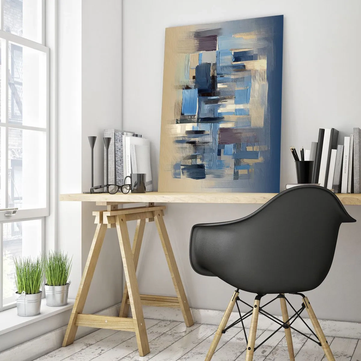Obraz na skle - Modrá konštrukcia - 50x70 cm