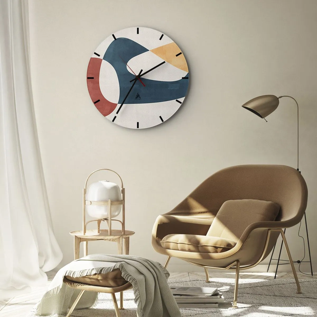 Nástenné hodiny - Abstraktné tvary v odtieňoch červenej, námorníckej modrej a béžovej - 30x30cm - Vplyvy a metamorfózy - Moderná nástenná dekorácia do obývacej izby, kuchyne a spálne ARTTOR