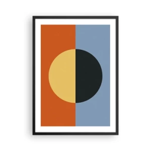 Plagát v čiernom ráme - Geometrická kompozícia s kruhom a kontrastnými farbami - 50x70cm - Kompozícia tepla a chladu - Moderná nástenná dekorácia do obývacej izby a spálne ARTTOR